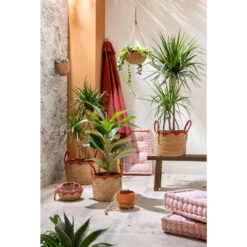 Mand Dille M - Naturel/rood - Zeegras - 42xø34 Cm -Huishoudelijke Goederen Winkel sf 70503631 0100